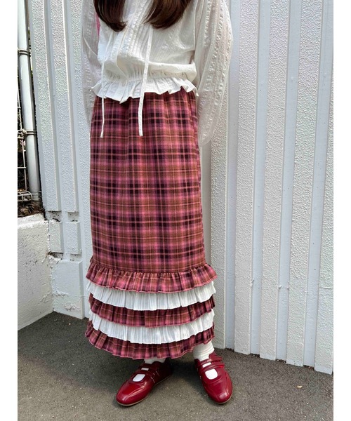 WC(ダブル シー)の「ヘムフリルチェックロングスカート(スカート・レディース・ピンク/ブルー・FREE)」の13枚目の写真