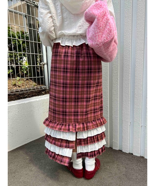 WC(ダブル シー)の「ヘムフリルチェックロングスカート(スカート・レディース・ピンク/ブルー・FREE)」の14枚目の写真