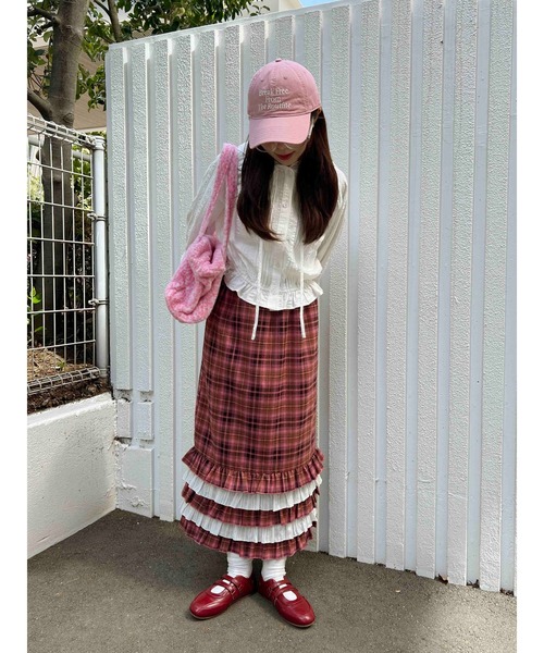 WC(ダブル シー)の「ヘムフリルチェックロングスカート(スカート・レディース・ピンク/ブルー・FREE)」の16枚目の写真