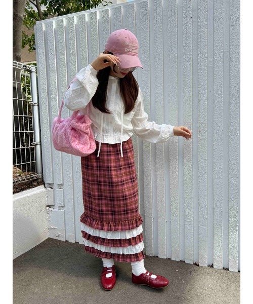 WC(ダブル シー)の「ヘムフリルチェックロングスカート(スカート・レディース・ピンク/ブルー・FREE)」の17枚目の写真