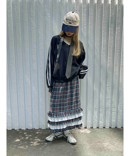 WC(ダブル シー)の「ヘムフリルチェックロングスカート(スカート・レディース・ピンク/ブルー・FREE)」の8枚目の写真