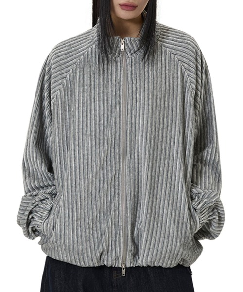 OY（オーワイ）の「『OY/オーワイ』STRIPED VELOUR ZIP UP JACKET/ストライプベロアジップアップジャケット（その他アウター・レディース・ブラック/グレー・L）」の2枚目の写真
