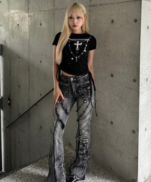 fringe line flare denim