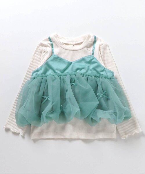 apres les cours(アプレレクール)の「【ジュニア対応】バルーンチュールキャミドッキングTシャツ(Tシャツ/カットソー・キッズ・ピンク/アイボリー・90/100/120/80/130/140/110)」の3枚目の写真