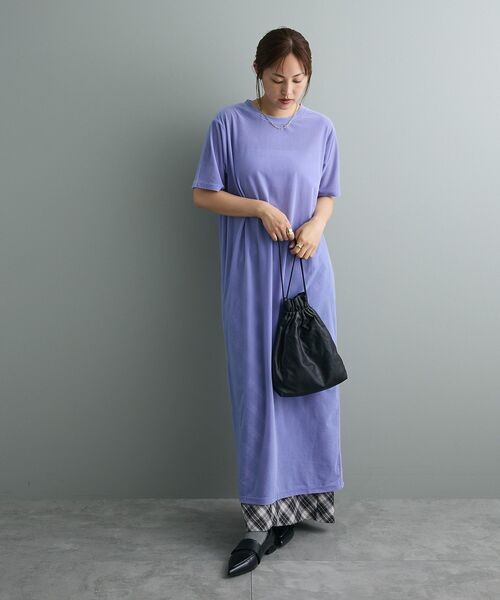 CRAFT STANDARD BOUTIQUE(クラフトスタンダードブティック)の「ベロアハーフスリーブワンピース(ワンピース・レディース・ブラウン/グレー系その他2/パープル・FREE)」の4枚目の写真