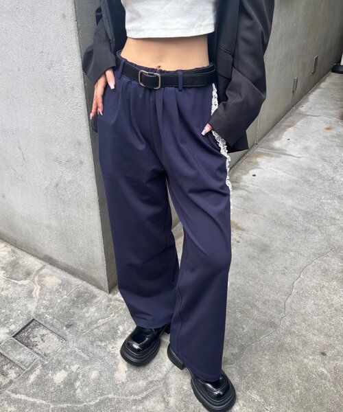 WHO'S WHO gallery（フーズフーギャラリー）の「サイドレースラインパンツ（スラックス・レディース・ブラック/ネイビー/ブラウン・SMALL/MEDIUM）」の5枚目の写真