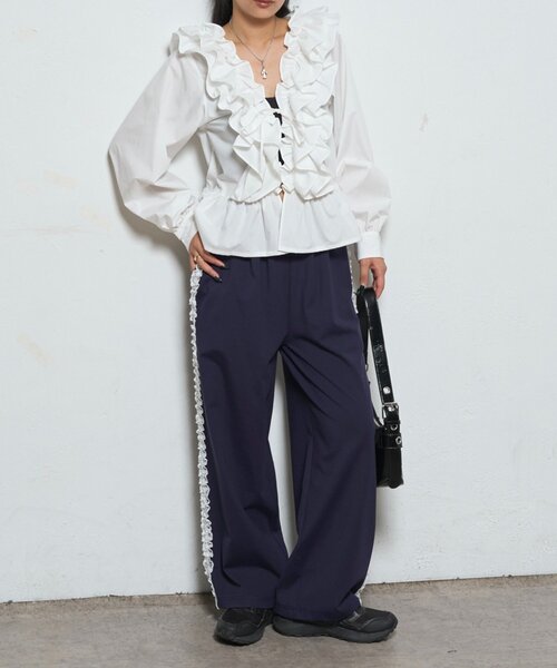 WHO'S WHO gallery（フーズフーギャラリー）の「サイドレースラインパンツ（スラックス・レディース・ブラック/ネイビー/ブラウン・SMALL/MEDIUM）」の14枚目の写真