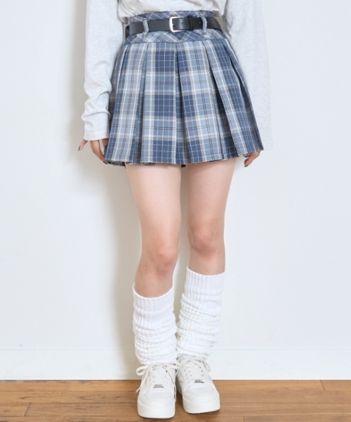 LOVETOXIC（ラブトキシック）の「【GOODPRICE】【イージーケア】ベルトつきチェックプリーツスカート（スカート・キッズ・ブラック/ブラウン/ブルーグレー/レッド・S:140cm/L:160cm/M:150cm/130cm）」の2枚目の写真