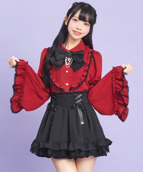 Secret Honey（シークレットハニー）の「ヨークフリルフレア袖ブラウス（シャツ/ブラウス・レディース・ブラック/オフホワイト/ワインレッド・MEDIUM）」の3枚目の写真