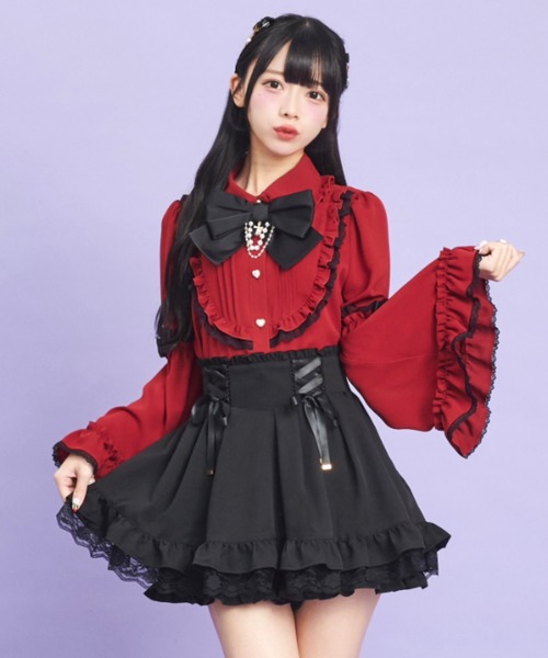 Secret Honey（シークレットハニー）の「ヨークフリルフレア袖ブラウス（シャツ/ブラウス・レディース・ブラック/オフホワイト/ワインレッド・MEDIUM）」の4枚目の写真