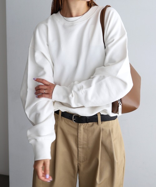 ANME（アンメ）の「ワンポイント袖ロゴ刺繍スウェットトップス（スウェット・レディース・オフホワイト/ブラック/オートミール/ブラウン・XL/L/M）」の7枚目の写真