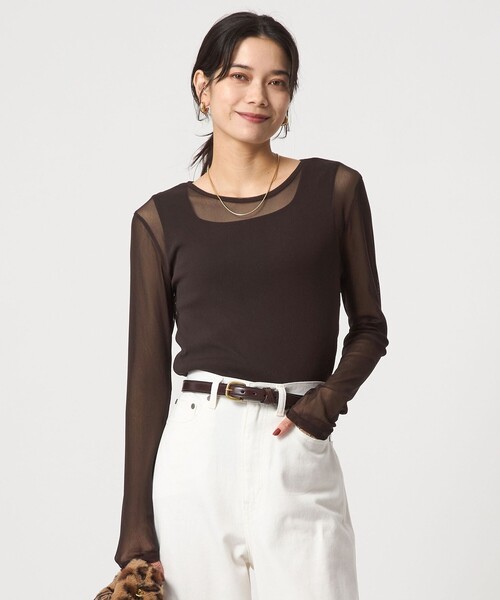 green label relaxing(グリーンレーベルリラクシング)の「チュール クルーネック プルオーバー(Tシャツ/カットソー・レディース・オフホワイト/ライトブルー/ブラック/ダークブラウン・FREE)」の4枚目の写真