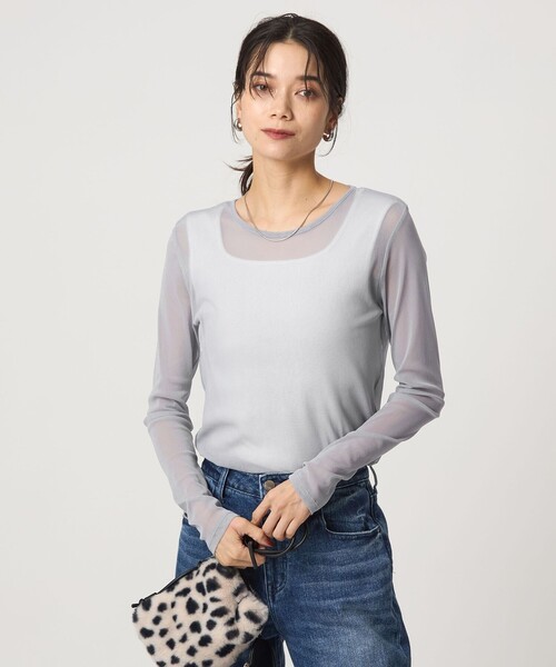 green label relaxing(グリーンレーベルリラクシング)の「チュール クルーネック プルオーバー(Tシャツ/カットソー・レディース・オフホワイト/ライトブルー/ブラック/ダークブラウン・FREE)」の1枚目の写真