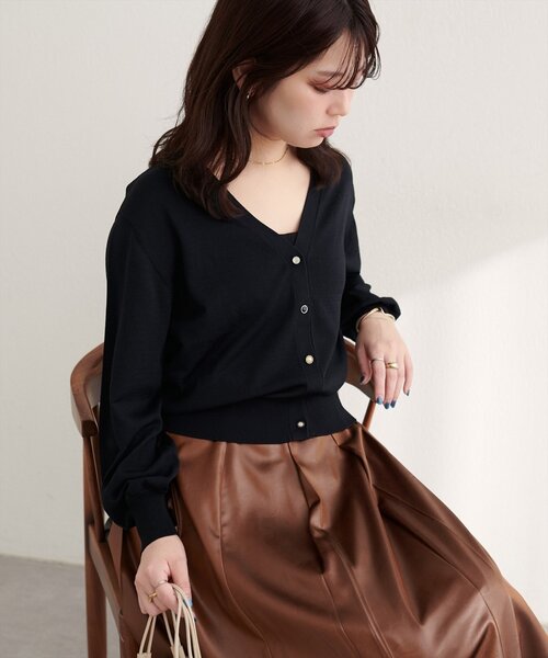 natural couture（ナチュラルクチュール）の「【WEB限定】いろいろ釦ベーシックカーデ（カーディガン/ボレロ・レディース・ネイビー/グレー/オフホワイト/ブラック/ピンクベージュ・FREE）」の15枚目の写真