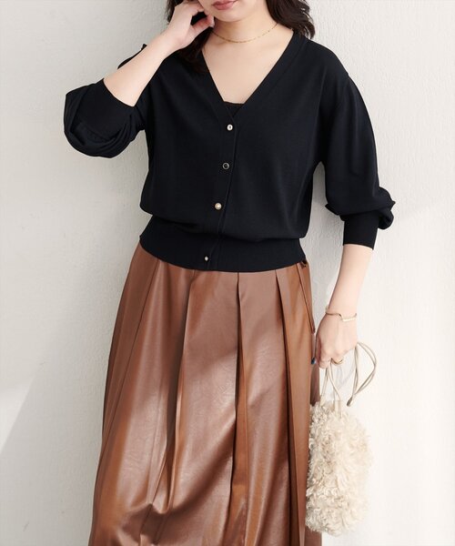 natural couture（ナチュラルクチュール）の「【WEB限定】いろいろ釦ベーシックカーデ（カーディガン/ボレロ・レディース・ネイビー/グレー/オフホワイト/ブラック/ピンクベージュ・FREE）」の16枚目の写真