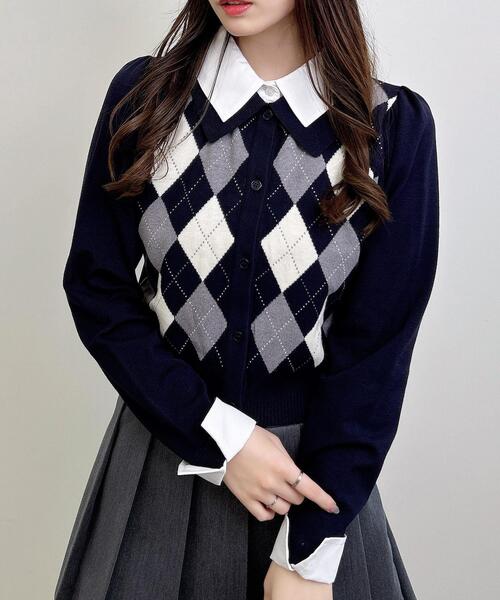 INGNI（イング）の「アーガイルシャツドッキングレイヤードニット