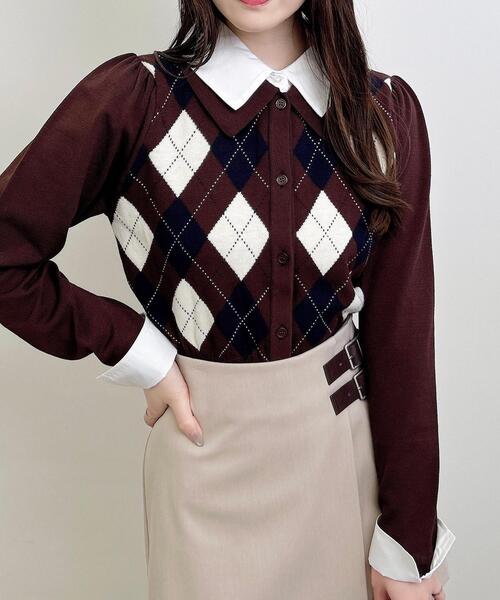 INGNI(イング)の「アーガイルシャツドッキングレイヤードニット(ニット/セーター・レディース・グレー/ネイビー/ボルドー/ブラウン・M)」の21枚目の写真