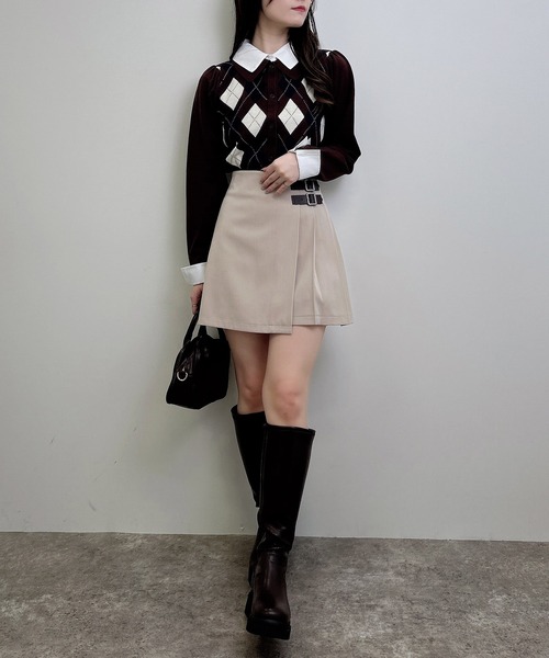 INGNI(イング)の「アーガイルシャツドッキングレイヤードニット(ニット/セーター・レディース・グレー/ネイビー/ボルドー/ブラウン・M)」の11枚目の写真