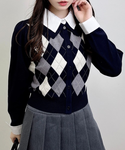 INGNI(イング)の「アーガイルシャツドッキングレイヤードニット(ニット/セーター・レディース・グレー/ネイビー/ボルドー/ブラウン・M)」の15枚目の写真
