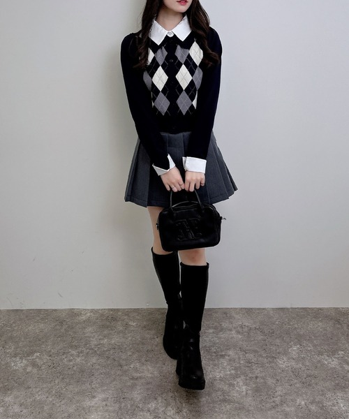 INGNI(イング)の「アーガイルシャツドッキングレイヤードニット(ニット/セーター・レディース・グレー/ネイビー/ボルドー/ブラウン・M)」の12枚目の写真