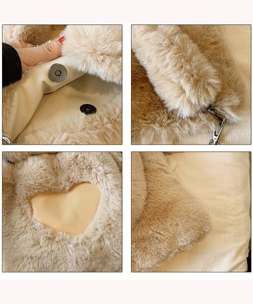 shoppinggo（ショッピングゴー）の「ファーバッグ ハート ミニトートバッグ 肩掛け 秋冬 女性 大人 手提げバッグ（トートバッグ・レディース・ベージュ/ブラック/ホワイト/キャメル/ピンク・FREE）」の22枚目の写真