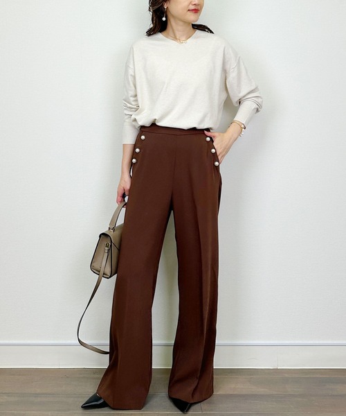 PICCIN（ピッチン）の「シンプルVネックニット（Tシャツ/カットソー・レディース・アイボリー/ブラック/レッド・M）」の6枚目の写真