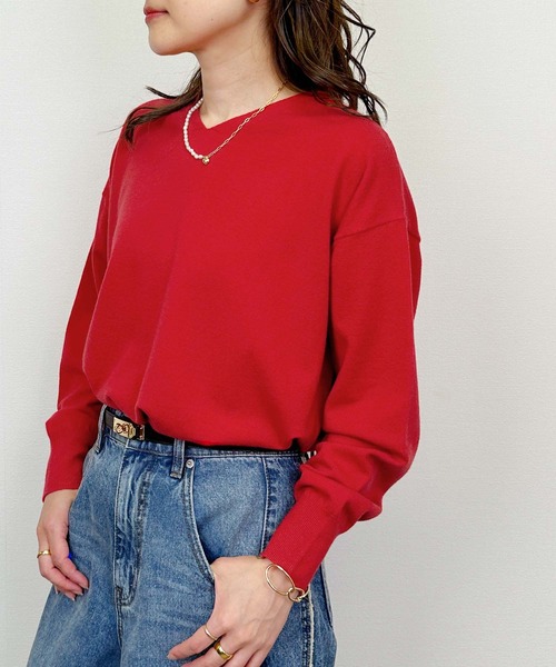 PICCIN（ピッチン）の「シンプルVネックニット（Tシャツ/カットソー・レディース・アイボリー/ブラック/レッド・M）」の22枚目の写真