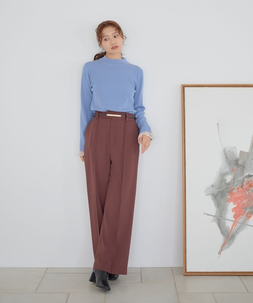 Andemiu（アンデミュウ）の「ピンタックストレートパンツ601011（スラックス・レディース・ブラック/アイボリー/ブラウン・MEDIUM/SMALL）」の4枚目の写真