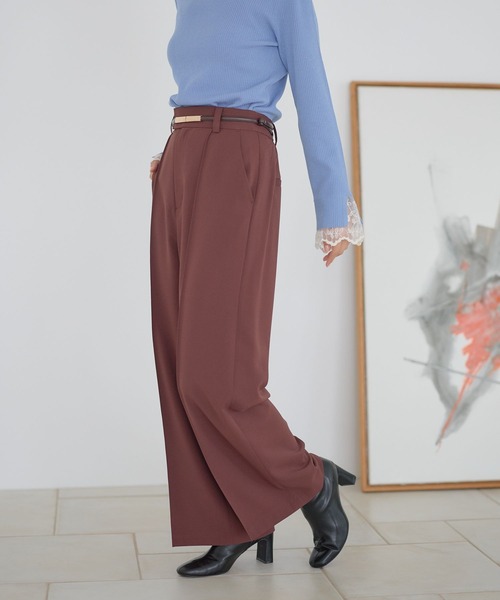 Andemiu（アンデミュウ）の「ピンタックストレートパンツ601011（スラックス・レディース・ブラック/アイボリー/ブラウン・MEDIUM/SMALL）」の5枚目の写真