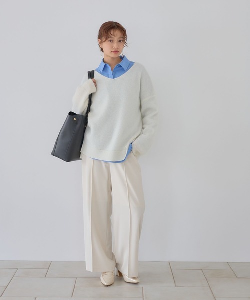 Andemiu（アンデミュウ）の「ピンタックストレートパンツ601011（スラックス・レディース・ブラック/アイボリー/ブラウン・MEDIUM/SMALL）」の8枚目の写真