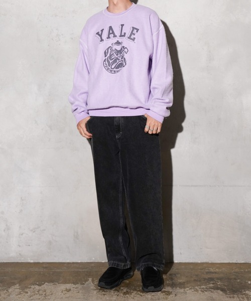 Yale 薄紫 ロゴスウェット The BOOK STORE / ブックストア 'YALE' OTHER-SIDE CREW SWEAT