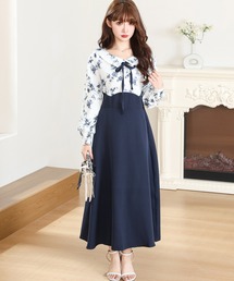 Anely（アネリー）の「花柄 リボン ドッキング フレア ワンピース（ワンピース）」