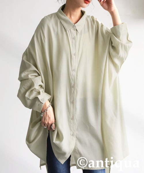 antiqua(アンティカ)の「ドレープシルエット シャツ(シャツ/ブラウス・レディース・ベージュ/ブラック/キャメル・ONESIZE)」の3枚目の写真