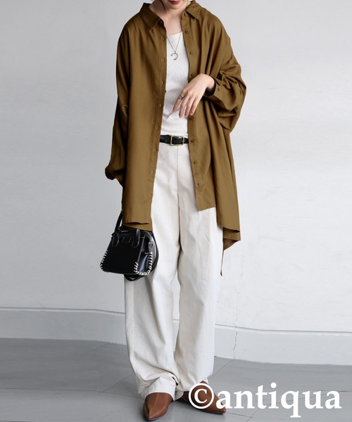 antiqua(アンティカ)の「ドレープシルエット シャツ(シャツ/ブラウス・レディース・ベージュ/ブラック/キャメル・ONESIZE)」の15枚目の写真