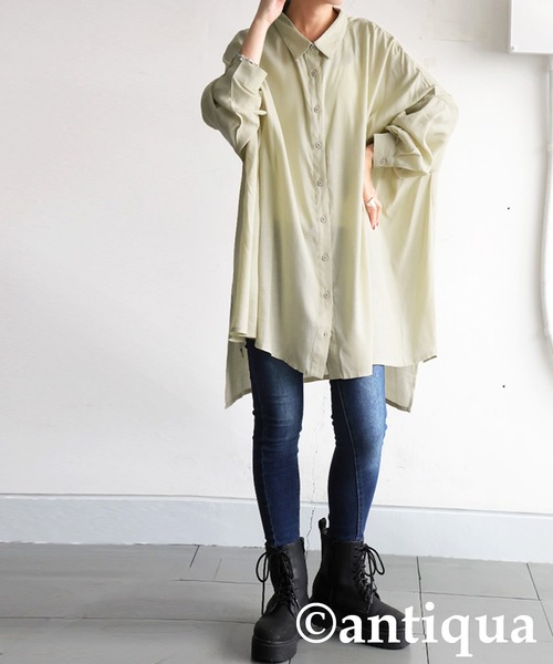 antiqua(アンティカ)の「ドレープシルエット シャツ(シャツ/ブラウス・レディース・ベージュ/ブラック/キャメル・ONESIZE)」の9枚目の写真
