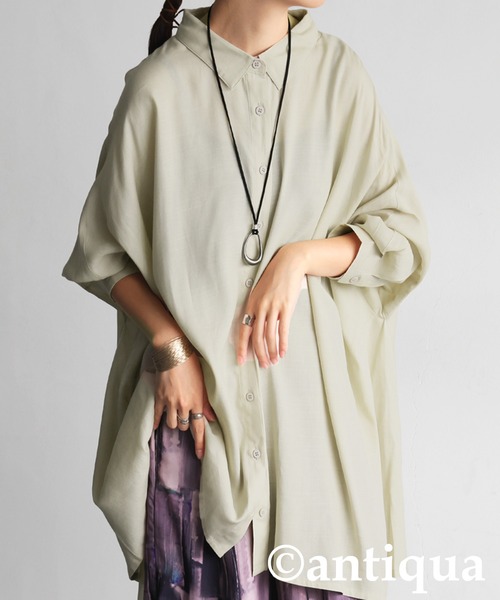 antiqua(アンティカ)の「ドレープシルエット シャツ(シャツ/ブラウス・レディース・ベージュ/ブラック/キャメル・ONESIZE)」の12枚目の写真