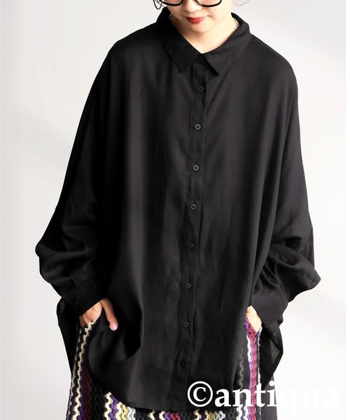 antiqua(アンティカ)の「ドレープシルエット シャツ(シャツ/ブラウス・レディース・ベージュ/ブラック/キャメル・ONESIZE)」の4枚目の写真