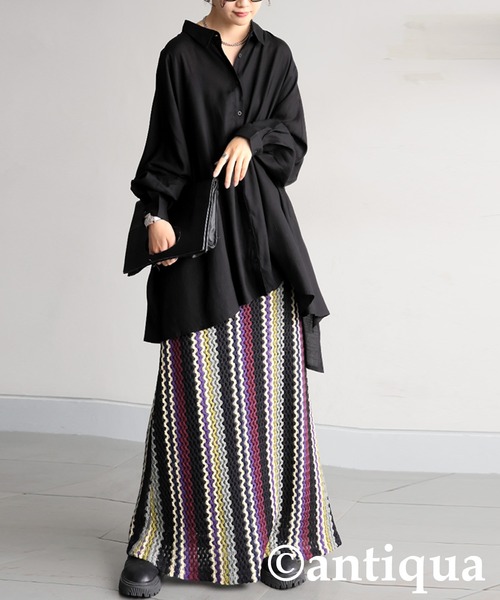 antiqua(アンティカ)の「ドレープシルエット シャツ(シャツ/ブラウス・レディース・ベージュ/ブラック/キャメル・ONESIZE)」の6枚目の写真