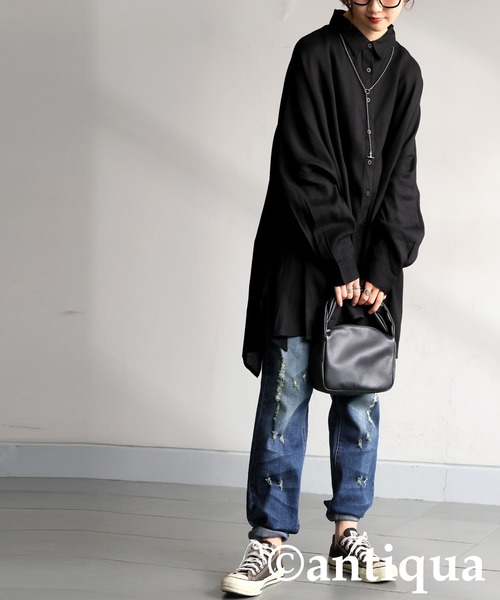 antiqua(アンティカ)の「ドレープシルエット シャツ(シャツ/ブラウス・レディース・ベージュ/ブラック/キャメル・ONESIZE)」の7枚目の写真