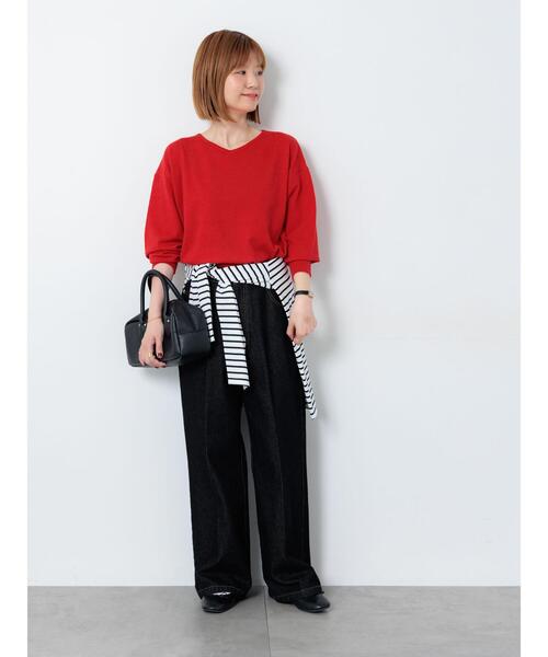 Lugnoncure（ルノンキュール）の「もちもちVネックニット（ニット/セーター・レディース・ブルー/ブラック/レッド/ベージュ・F）」の5枚目の写真