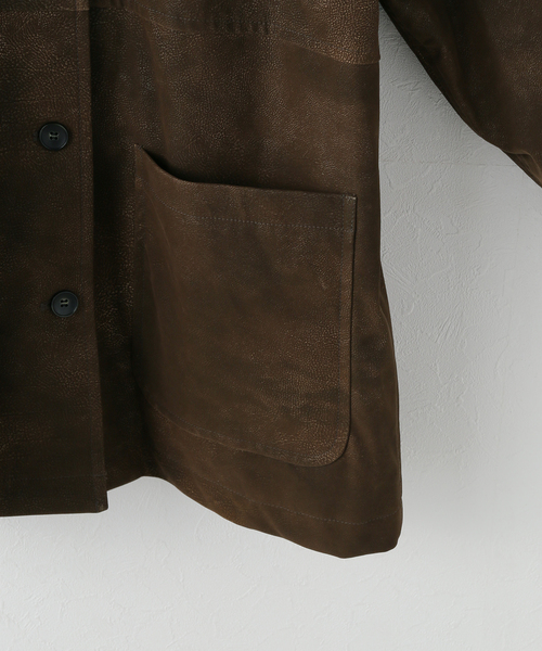 JOURNAL STANDARD（ジャーナルスタンダード）の「フロックフェイクレザーカバーオール（ブルゾン・レディース・ブラウン・FREE）」の4枚目の写真