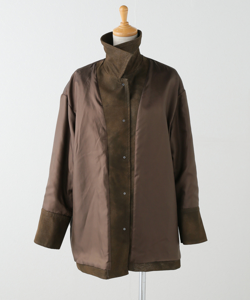 JOURNAL STANDARD（ジャーナルスタンダード）の「フロックフェイクレザーカバーオール（ブルゾン・レディース・ブラウン・FREE）」の6枚目の写真