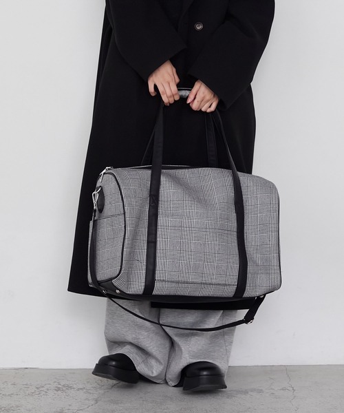 forksy.】チェック柄2wayビッグショルダートラベルボストンバッグ