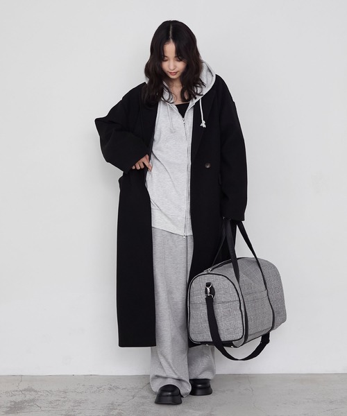 forksy.】チェック柄2wayビッグショルダートラベルボストンバッグ