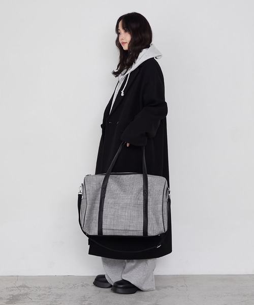forksy.】チェック柄2wayビッグショルダートラベルボストンバッグ