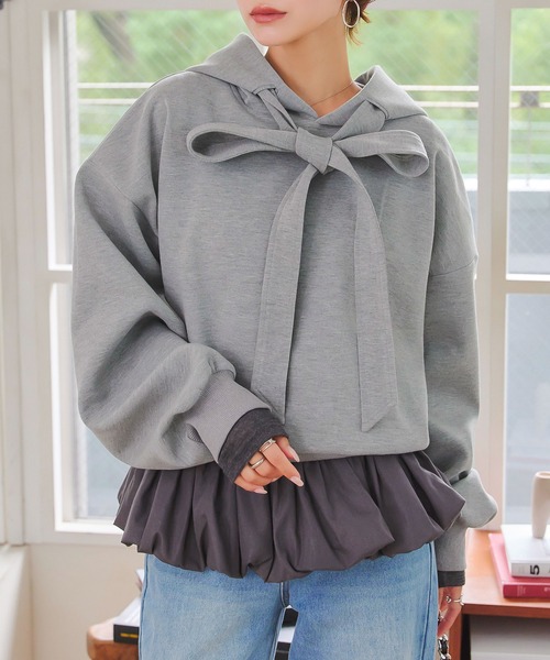 KOBE LETTUCE（コウベレタス）の「[ 選べる2ネックtype ] シアーバルーンペプラムトップス（シャツ/ブラウス・レディース・ブラック/ホワイト系/ブラウン系/ブラウン/オフホワイト/グレー系/チャコール/ブラック系・M）」の13枚目の写真