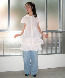 RONRON（ロンロン）の「ROUND COLLAR FRILL KANGKANG SHIRT DRESS PINK STRIPE（ワンピース）」