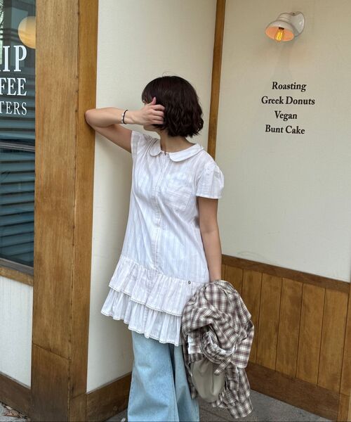 RONRON（ロンロン）の「ROUND COLLAR FRILL KANGKANG SHIRT DRESS PINK STRIPE（ワンピース・レディース・その他・FREE）」の8枚目の写真