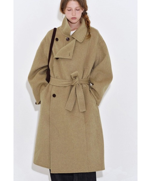 ウエストベルト付き ウール チェスターロングコート FD25W028【Fano