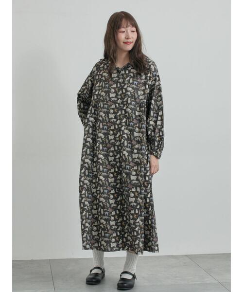 TSUHARU by Samansa Mos2（ツハルバイサマンサモスモス）の「【LIBERTY】Koh & Eito柄ビエラワンピース（ワンピース・レディース・シルバーグレー/ブラック・F）」の13枚目の写真